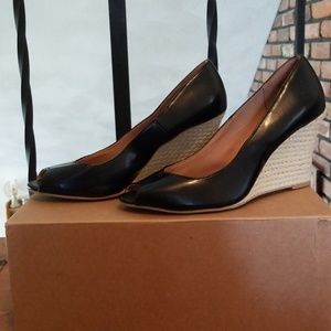 DexFlex Comfort Black Open Toe Wedges